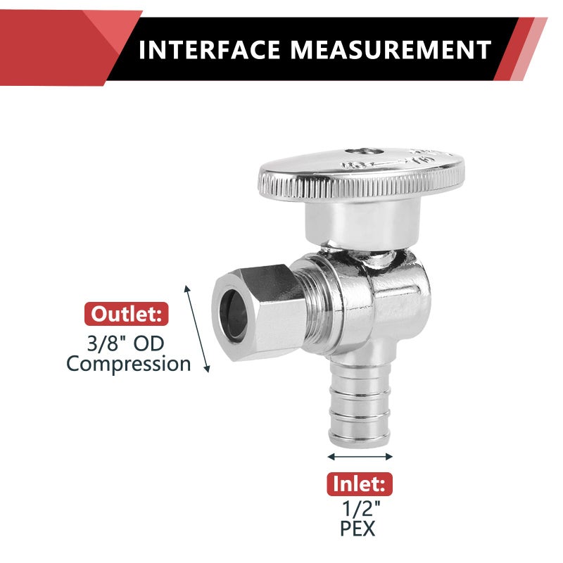 EFIELD 10-Pack EFIELD Shut off Valve 1/4 Turn Angle Stop Valve 3/8" OD Compression X 1/2" Pex Chrome Plated Brass,(VALVE076-10PCS) - Image 2